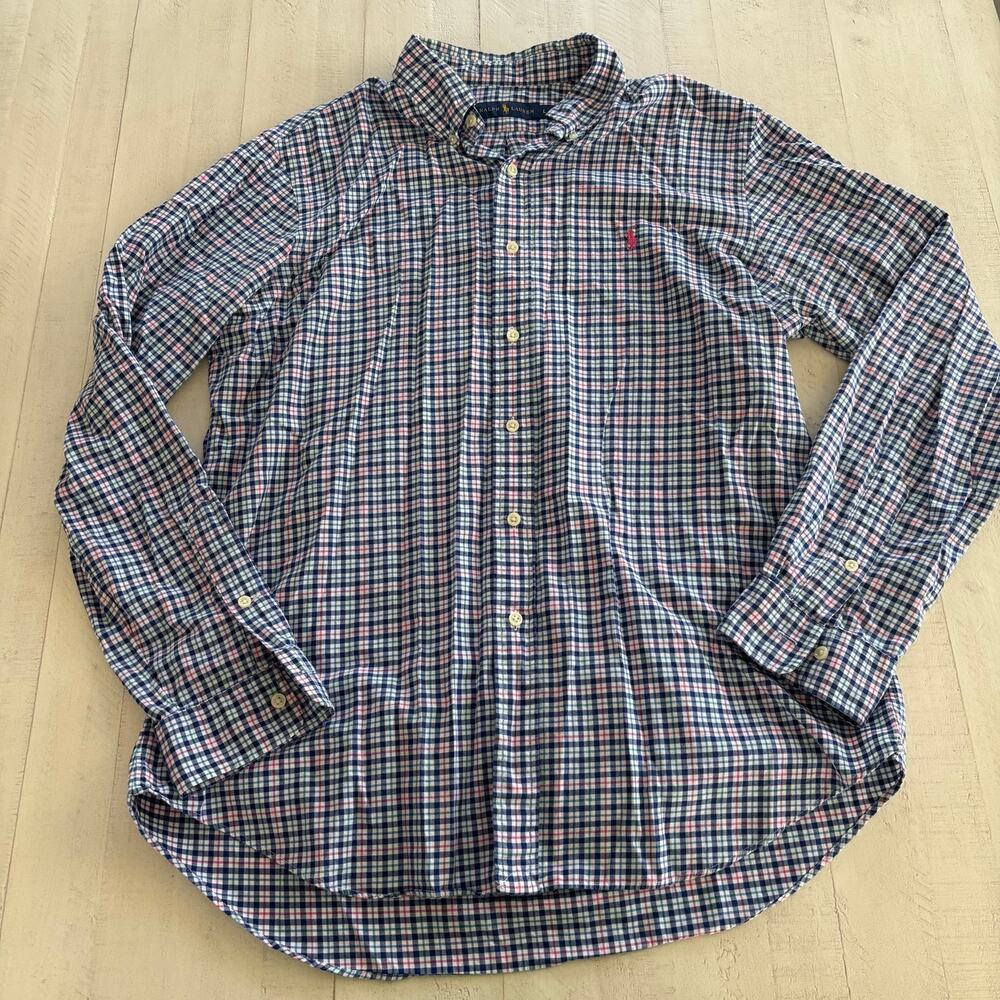 Ralph Lauren Pink Pony Button Down Shirt Size Large Blue White Green Pink